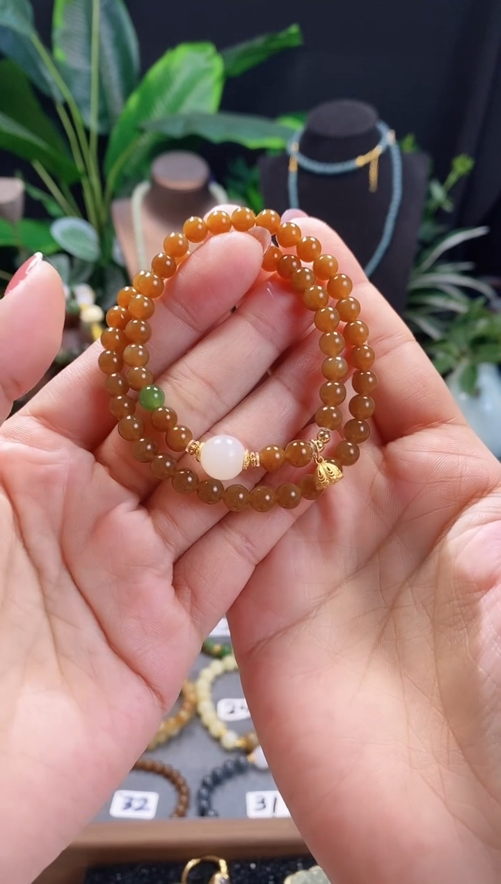 【闪购商品】和田玉（糖玉）手链未镶嵌精品6m新疆且末糖玉双圈手串