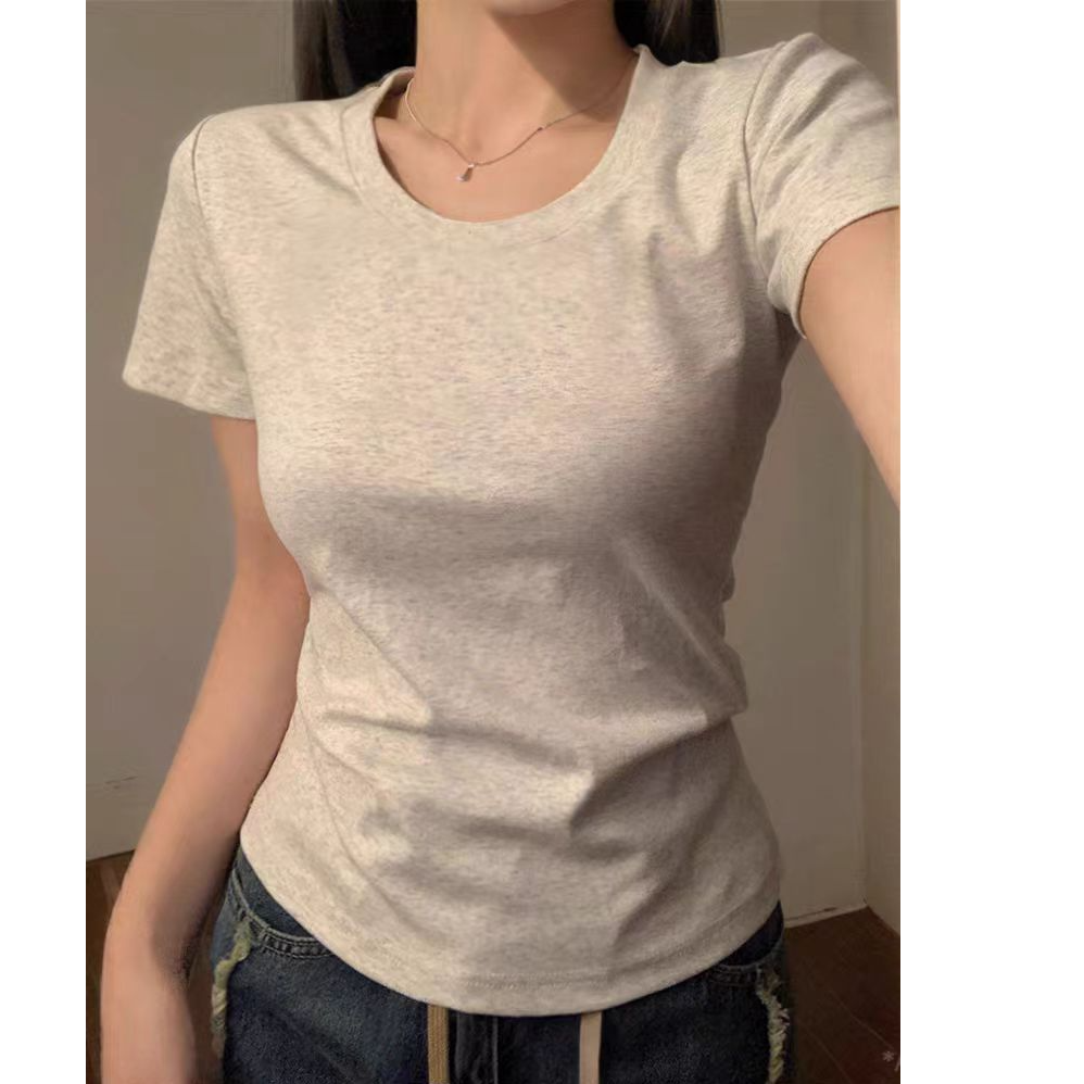 2518款正肩短袖t恤夏修身短款收腰2025新款圆领短袖衫