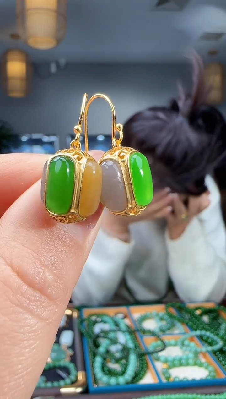 银S925镶嵌和田玉耳饰1