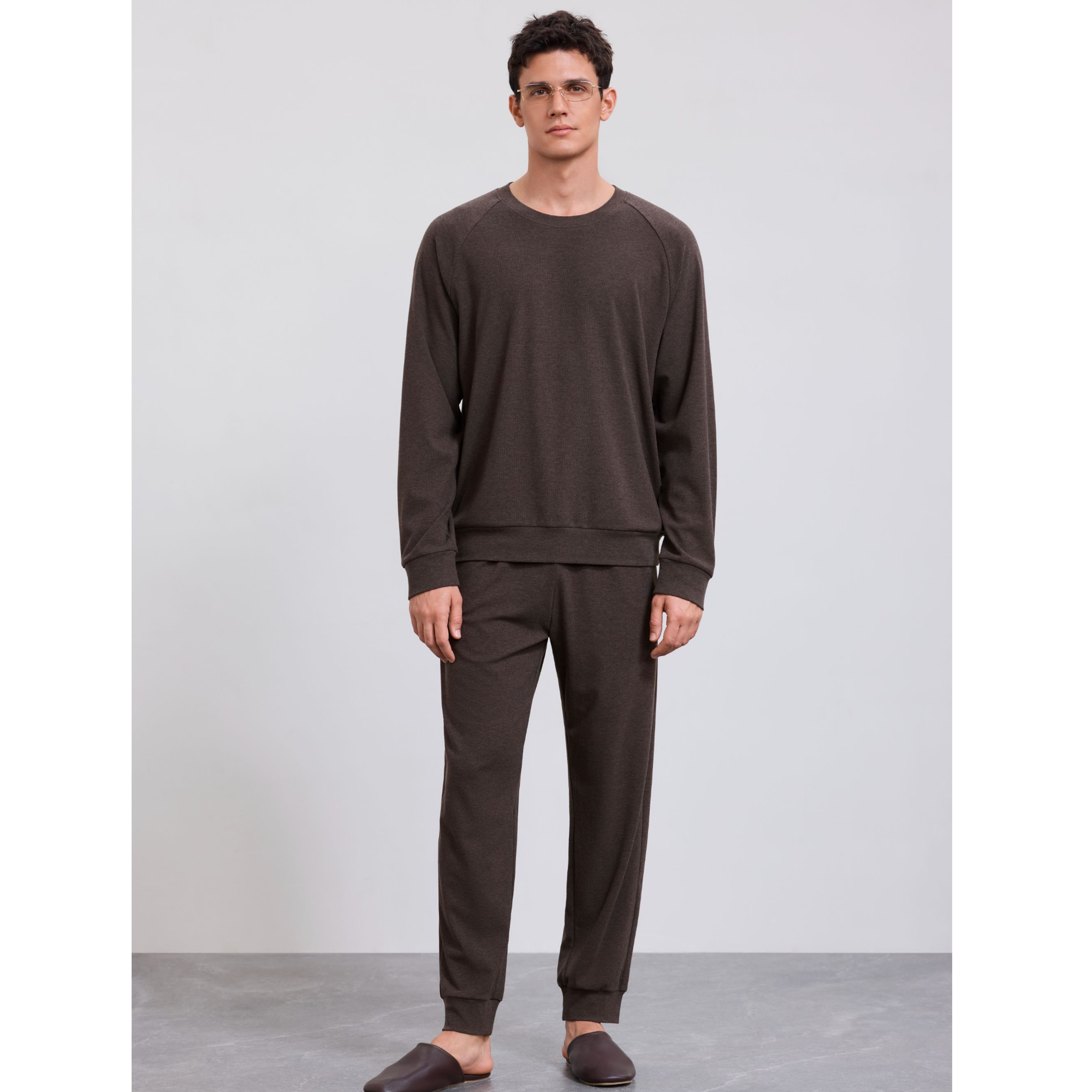 爱慕先生25AW1号舒适服男士圆领套头长袖+长裤套装NS43M641