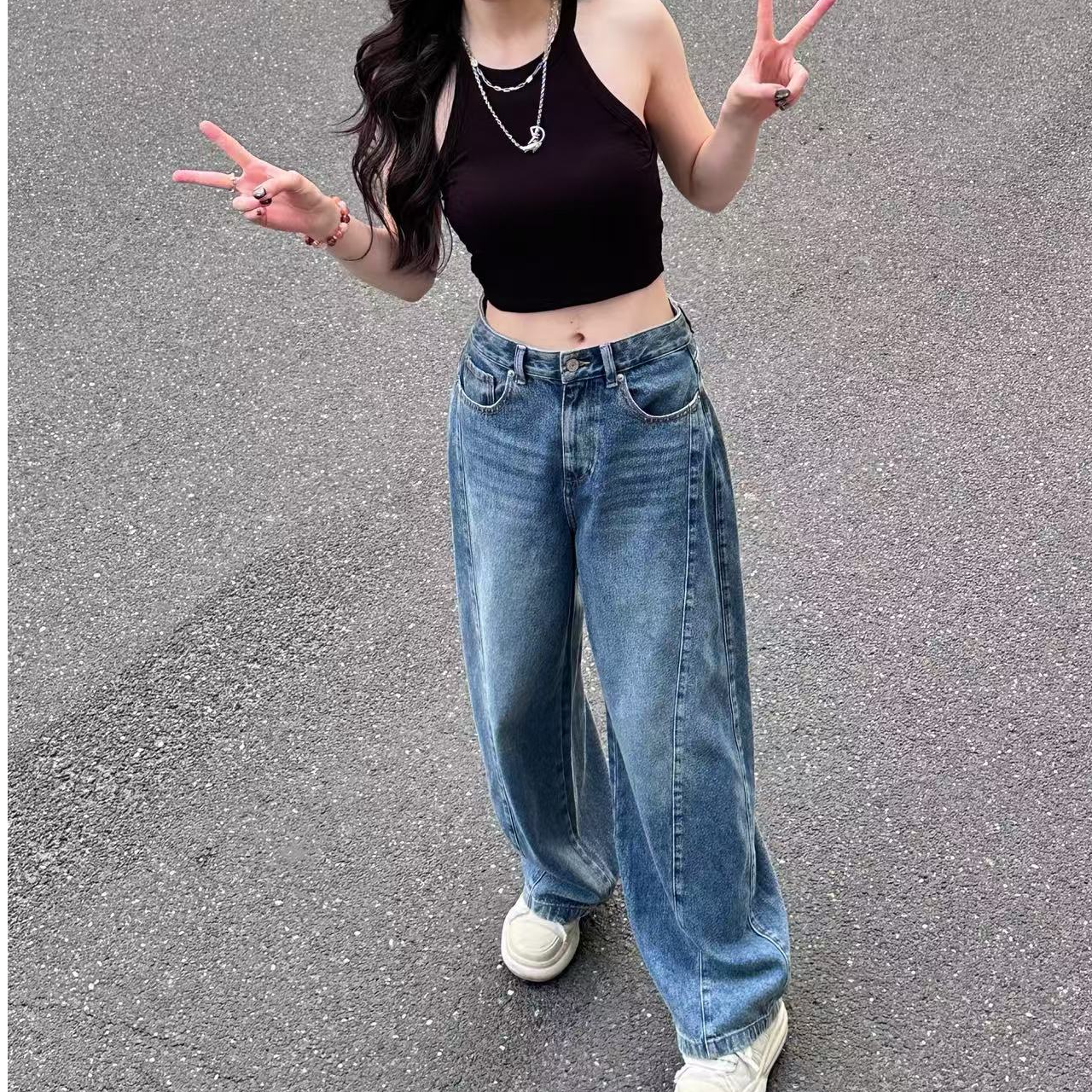 【成毅代言】Gap女装2025春新款挺括中腰马蹄形牛仔裤 727754