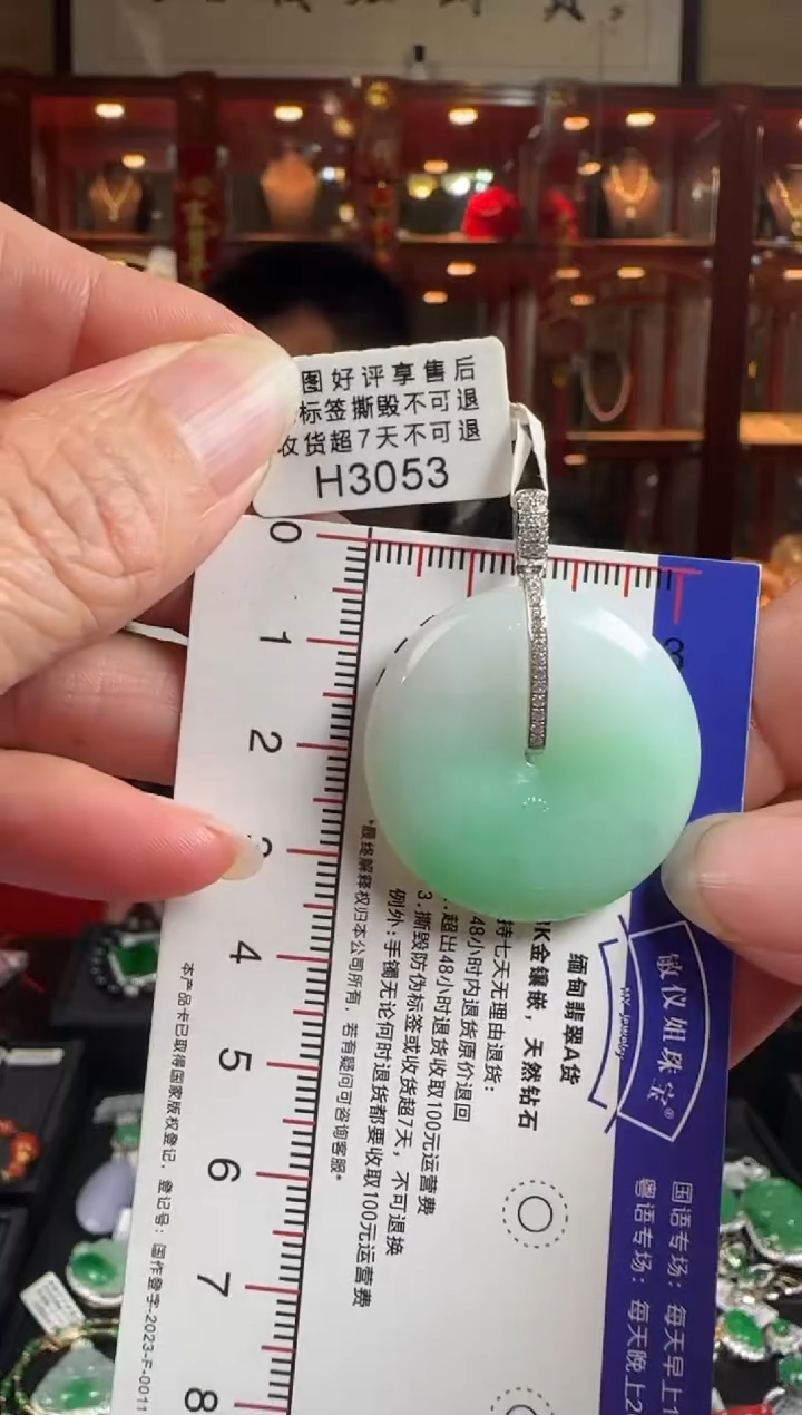 【闪购商品】翡翠颈饰18K金镶嵌H3053 阳绿平安扣