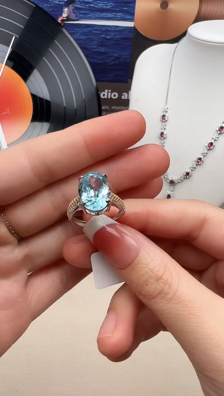 银S925镀金镶嵌戒指托帕石9