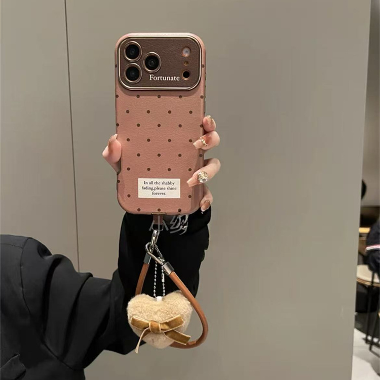 ins复古皮质大视窗波点适用iPhone17promax手机壳16pro手提挂件15