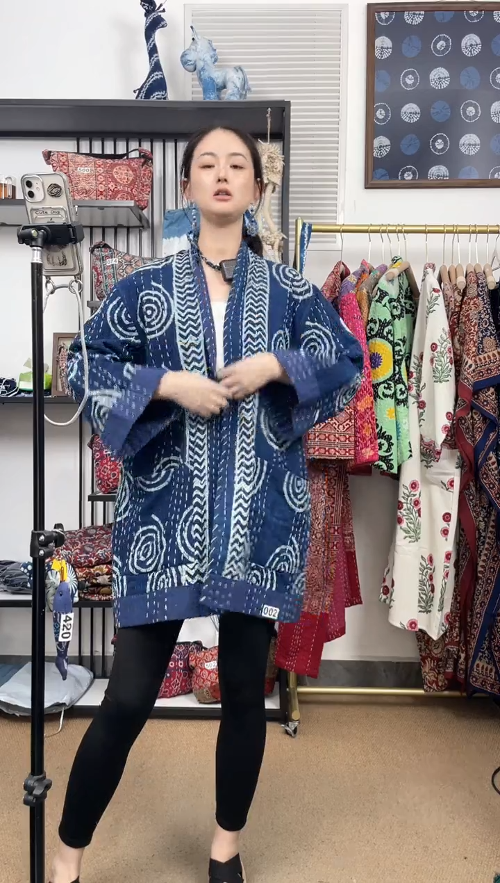 【闪购商品】002印度长绒棉蓝染刺子绣外套85cm