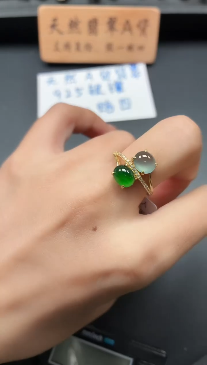 银S925镶嵌戒指翡翠111