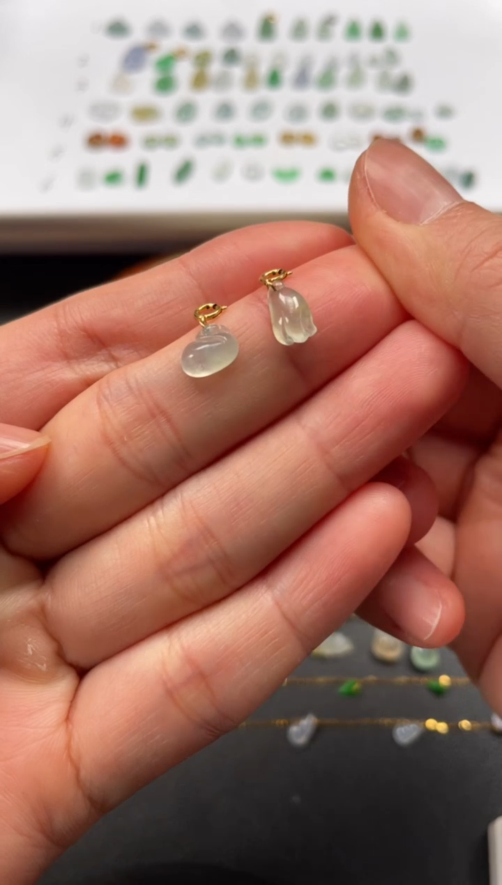 吊坠(不含链)18K金镶嵌翡翠2个JK618