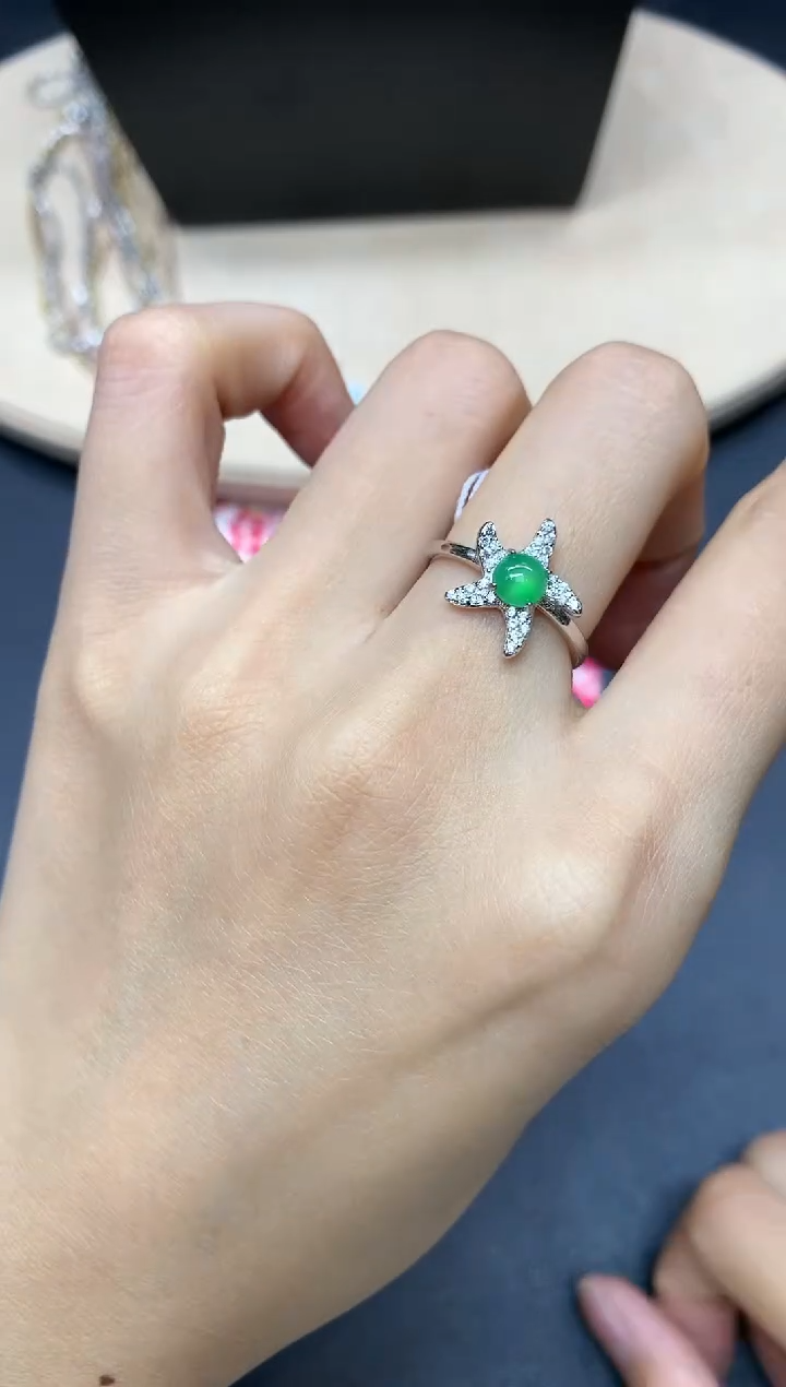 【闪购商品】翡翠戒指银S925镶嵌蛋面【多样性发其一】