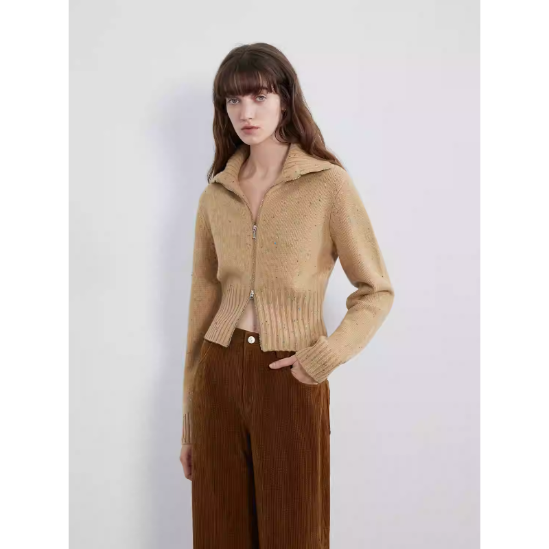 【时髦搭子】 付智恩 秋风香茶 彩点夹花羊毛双拉链针织开衫