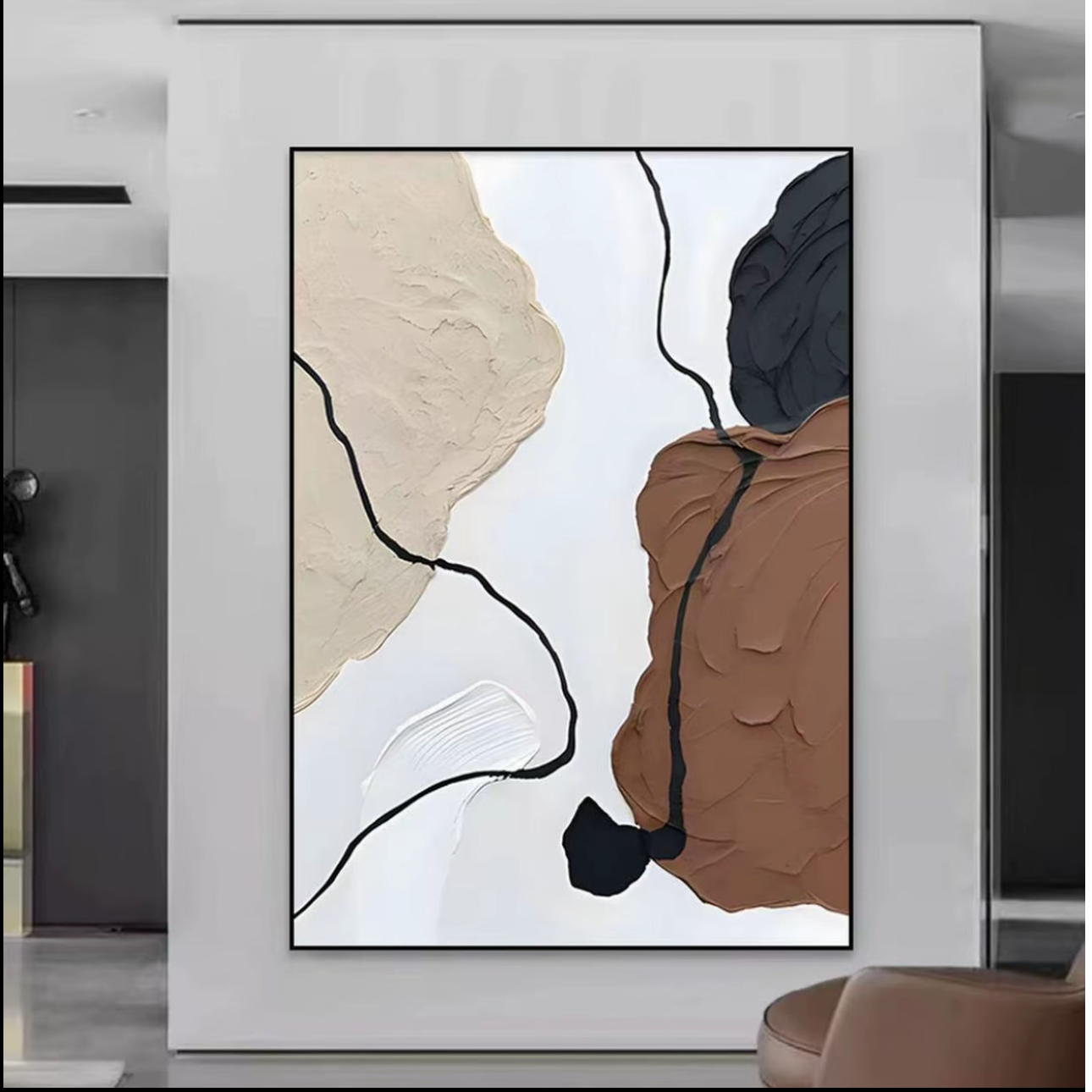 L50轻奢抽象质感大地色大幅艺术沙发挂画用于客厅背景墙装饰