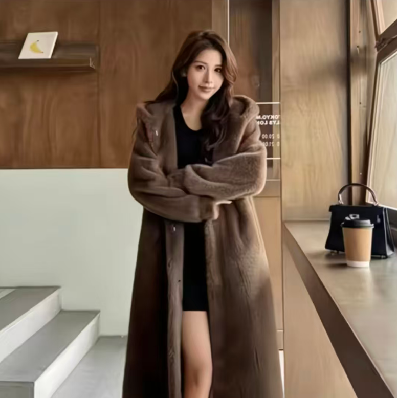 华彩vintage皮草冬季中长款天然皮草女装网红长袖外套大衣