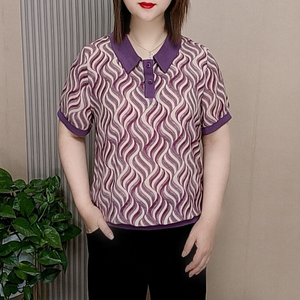 夏季时尚洋气百搭妈妈装翻领宽松休闲遮肉高贵气质显瘦短袖上衣女