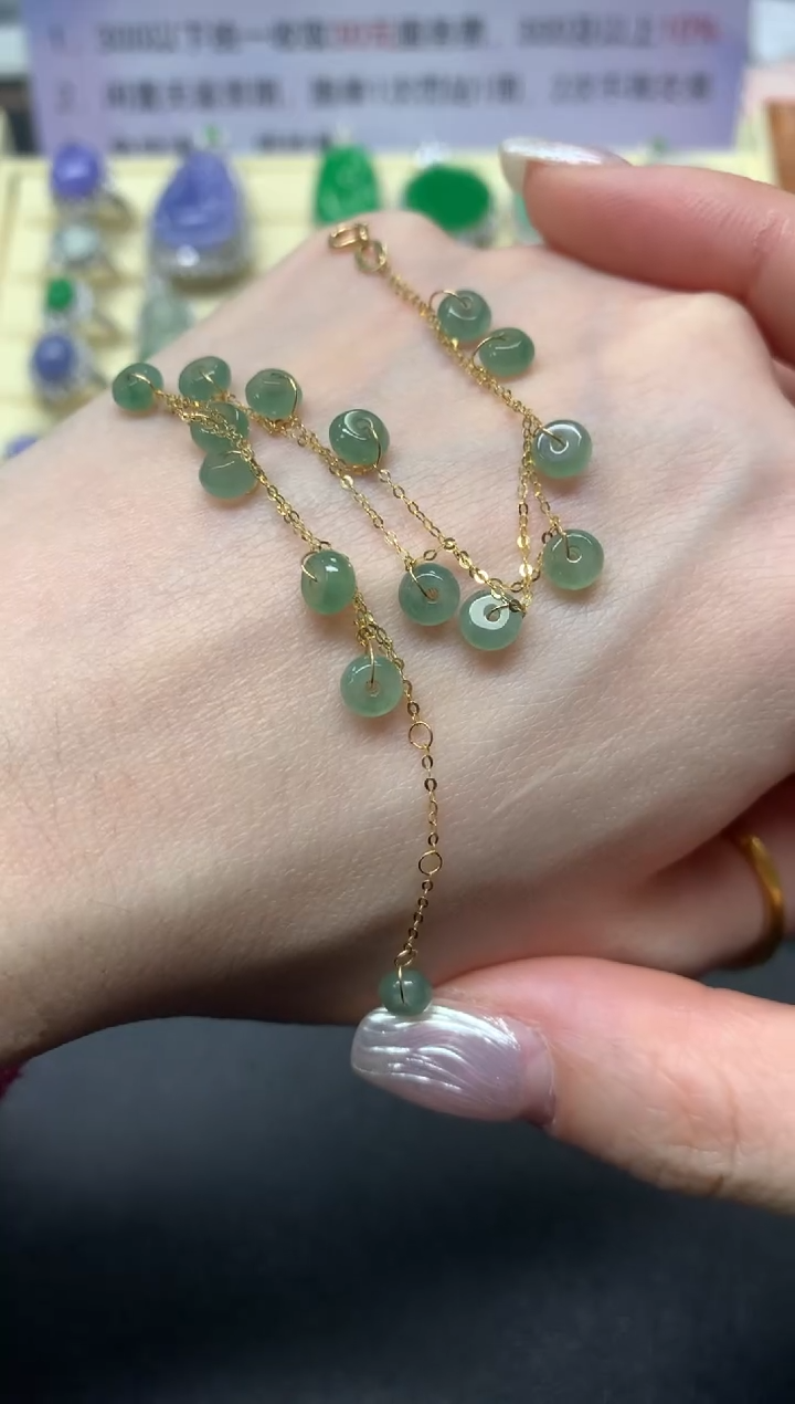【闪购商品】翡翠手链18K金镶嵌手链|545+54