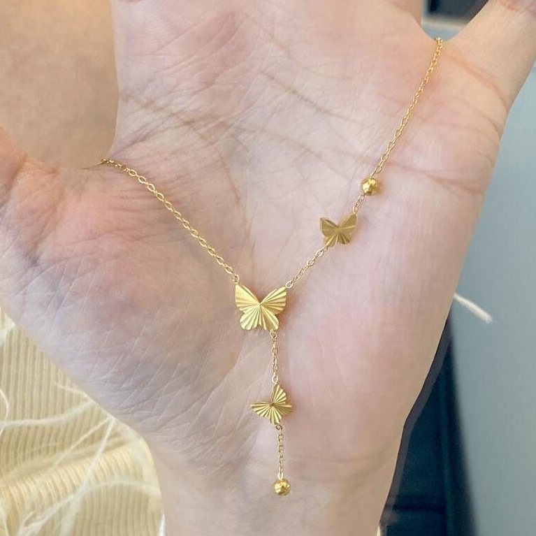 合金橄榄核项链 D107 三蝴蝶流苏套链