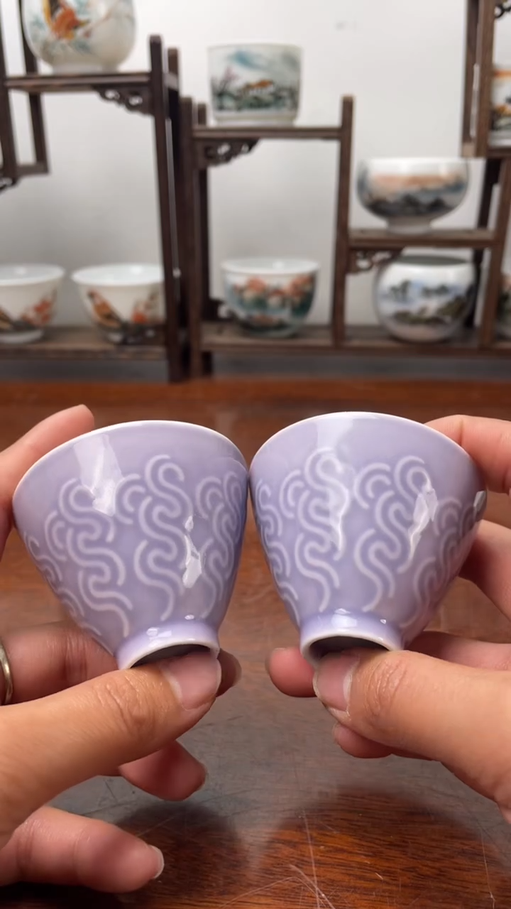 【闪购商品】1釉下彩高温手绘 色釉杯 一对