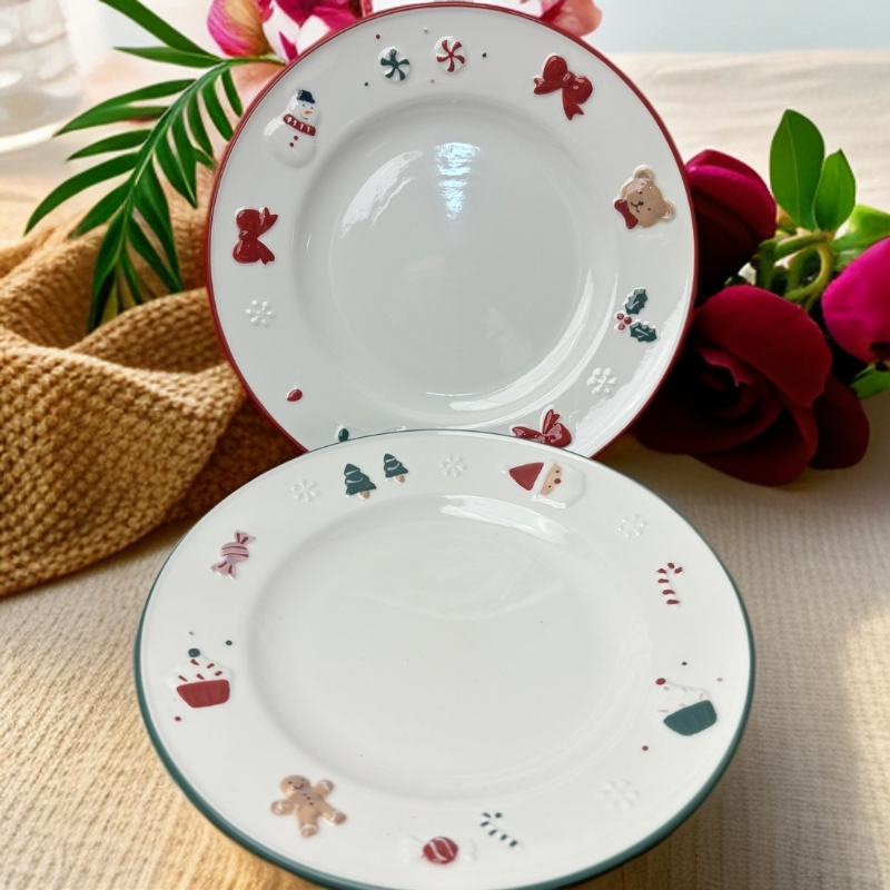 【奶fufu圣诞盘2件套】8英寸奶油风餐盘家用高颜值耐用餐具微瑕