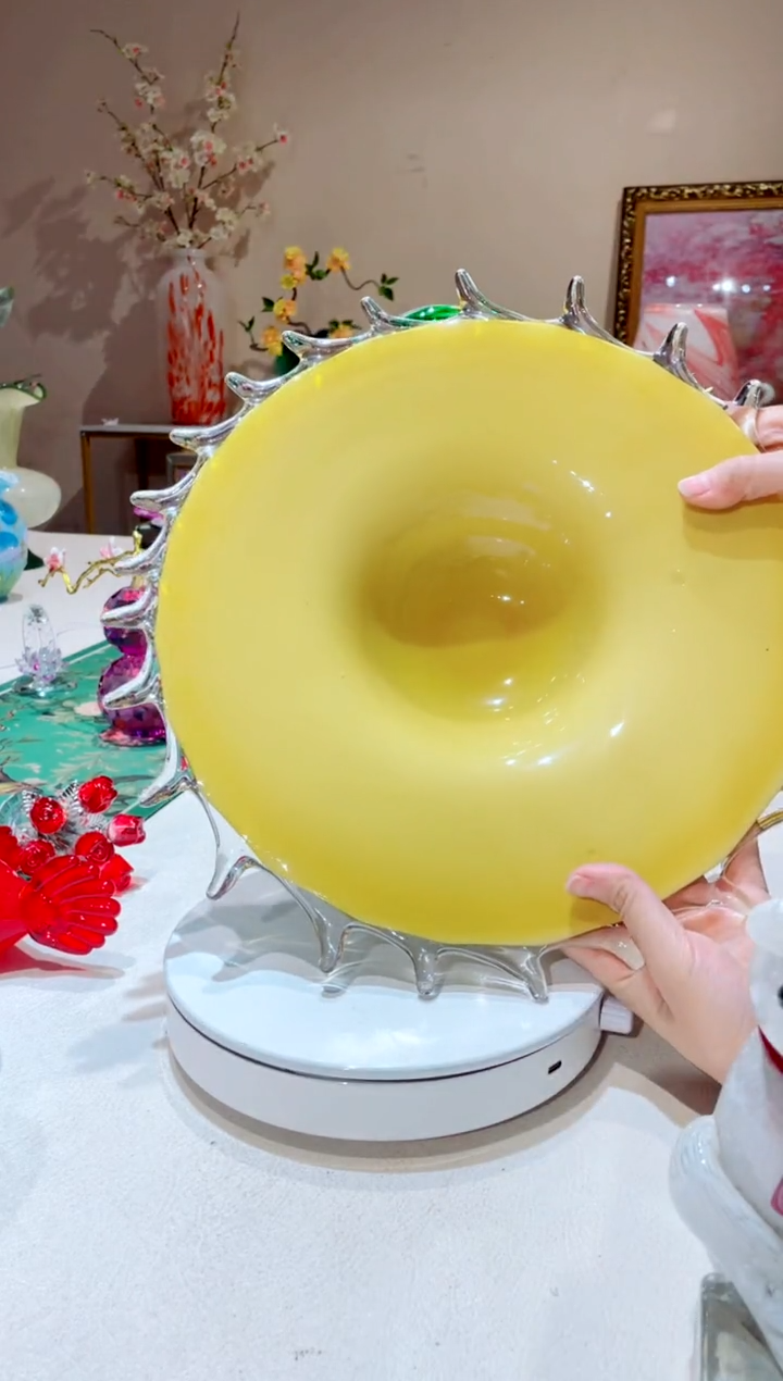 【闪购商品】琉璃手工艺品华昂色太阳果盘 微瑕