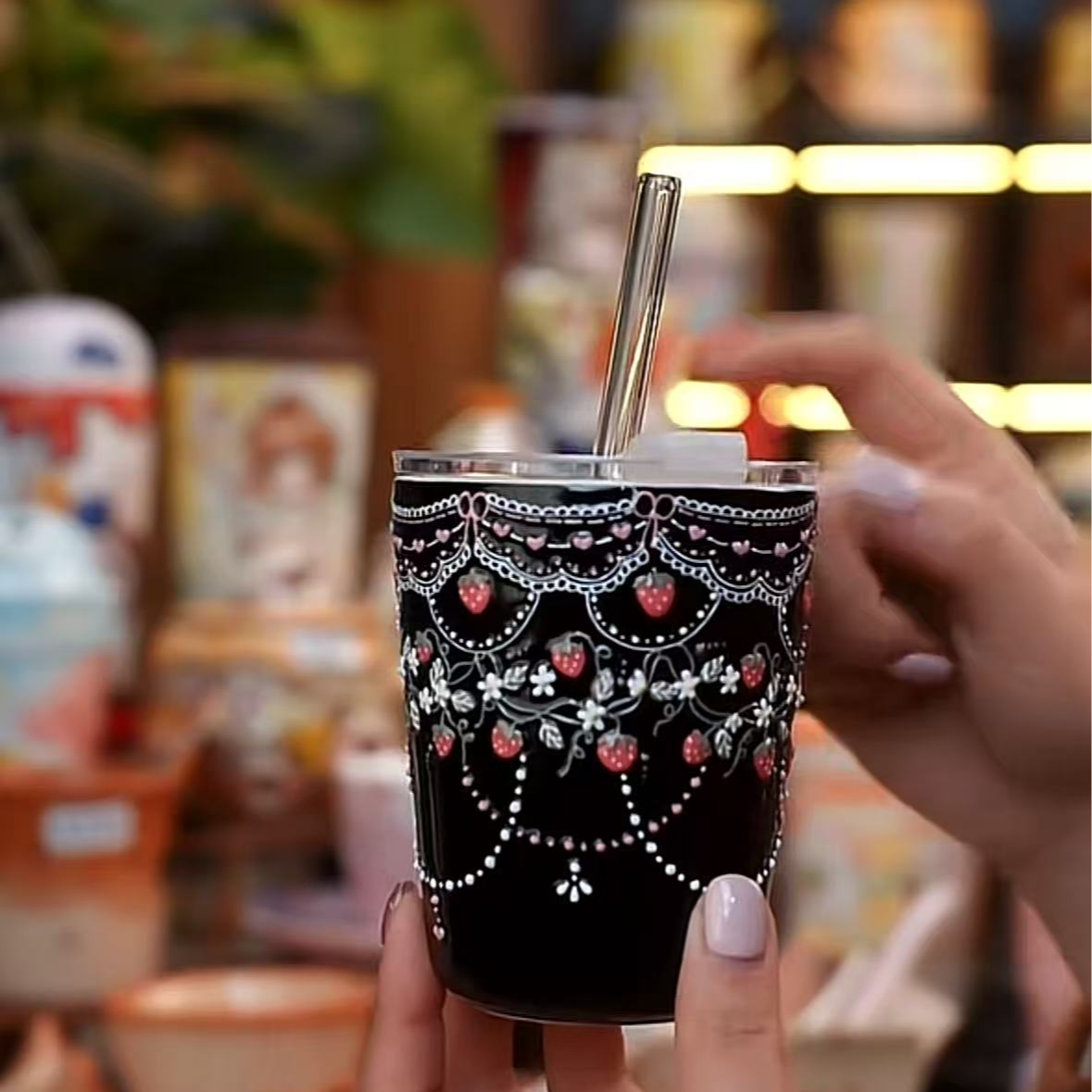 A380黑草莓系列手绘陶瓷杯子手工手绘创意