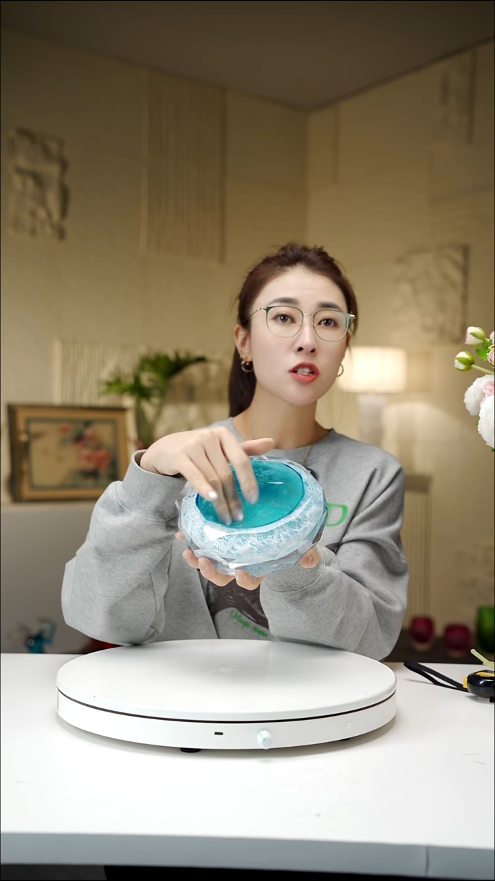 手工艺品琉璃宝石蓝莫奈切面果碗