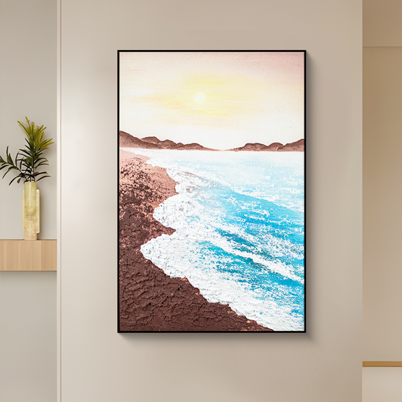 益师傅工立体油画浪花海景装饰画 客厅卧室玄关走廊挂画海浪80120