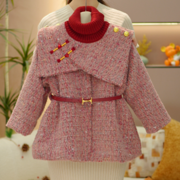 逗小铺【七尚YT】女童时尚公主洋气加绒加厚时髦大衣外套Q339