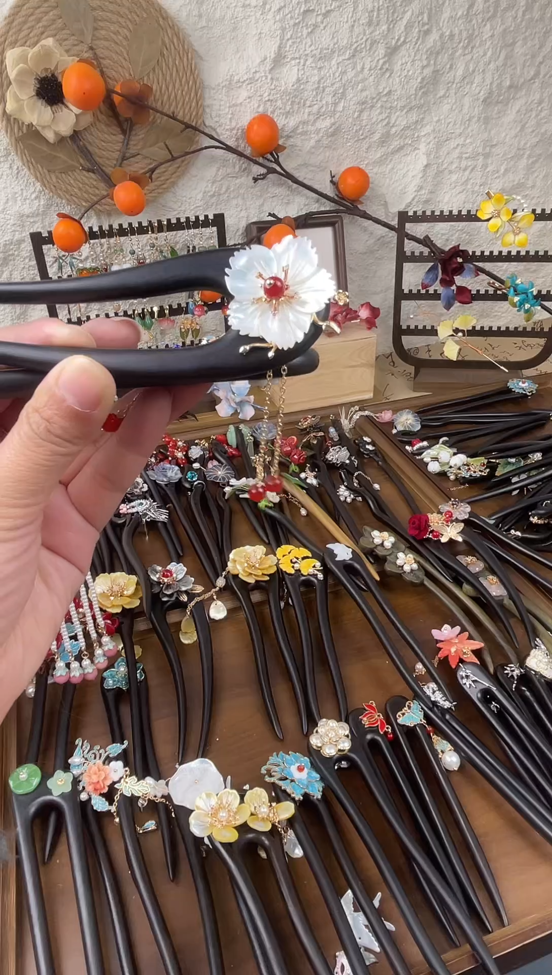 非金属木质李*15厘米黑檀木U簪带流苏