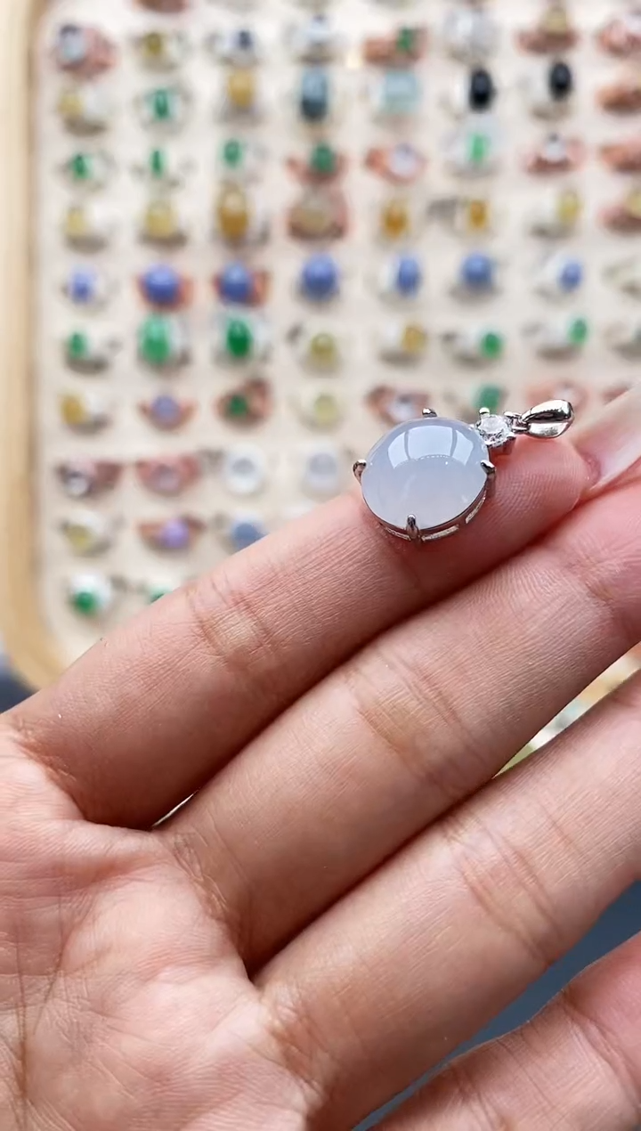 【闪购商品】翡翠颈饰银S925镶嵌缅甸天然A货翡翠111  9+7