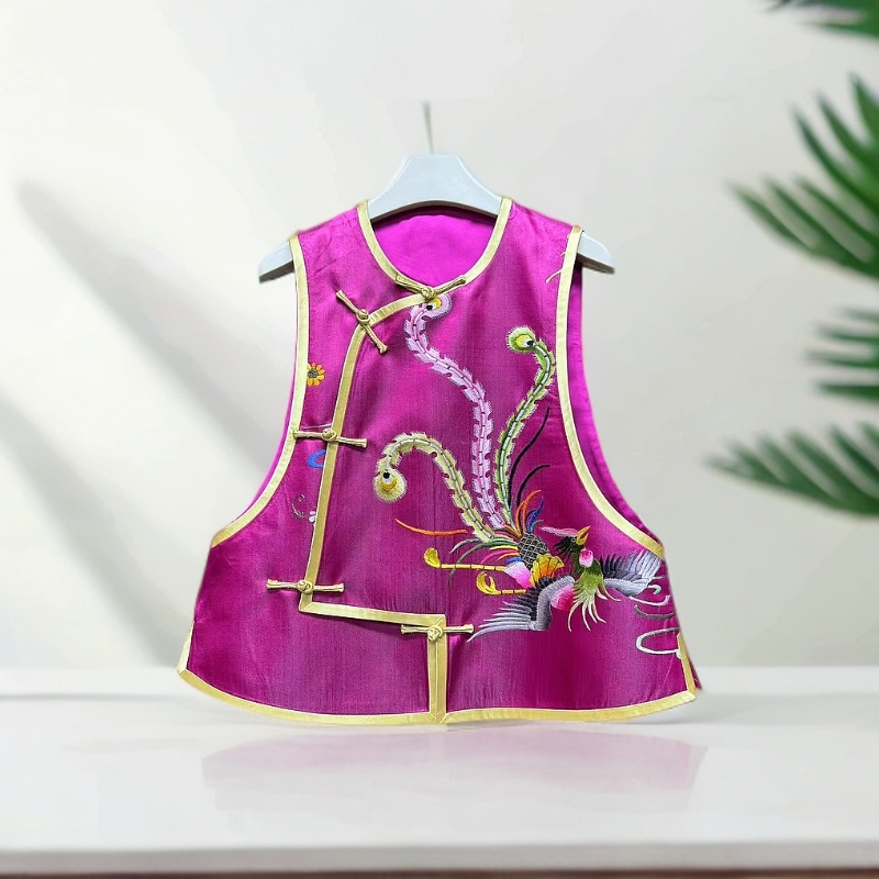 【云囍原创设计】国潮老软缎墨绣马甲简约时尚中式