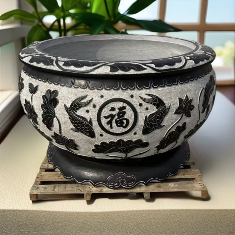 定金   青石石雕鱼缸花盆庭院户外养鱼门海大缸荷花石缸