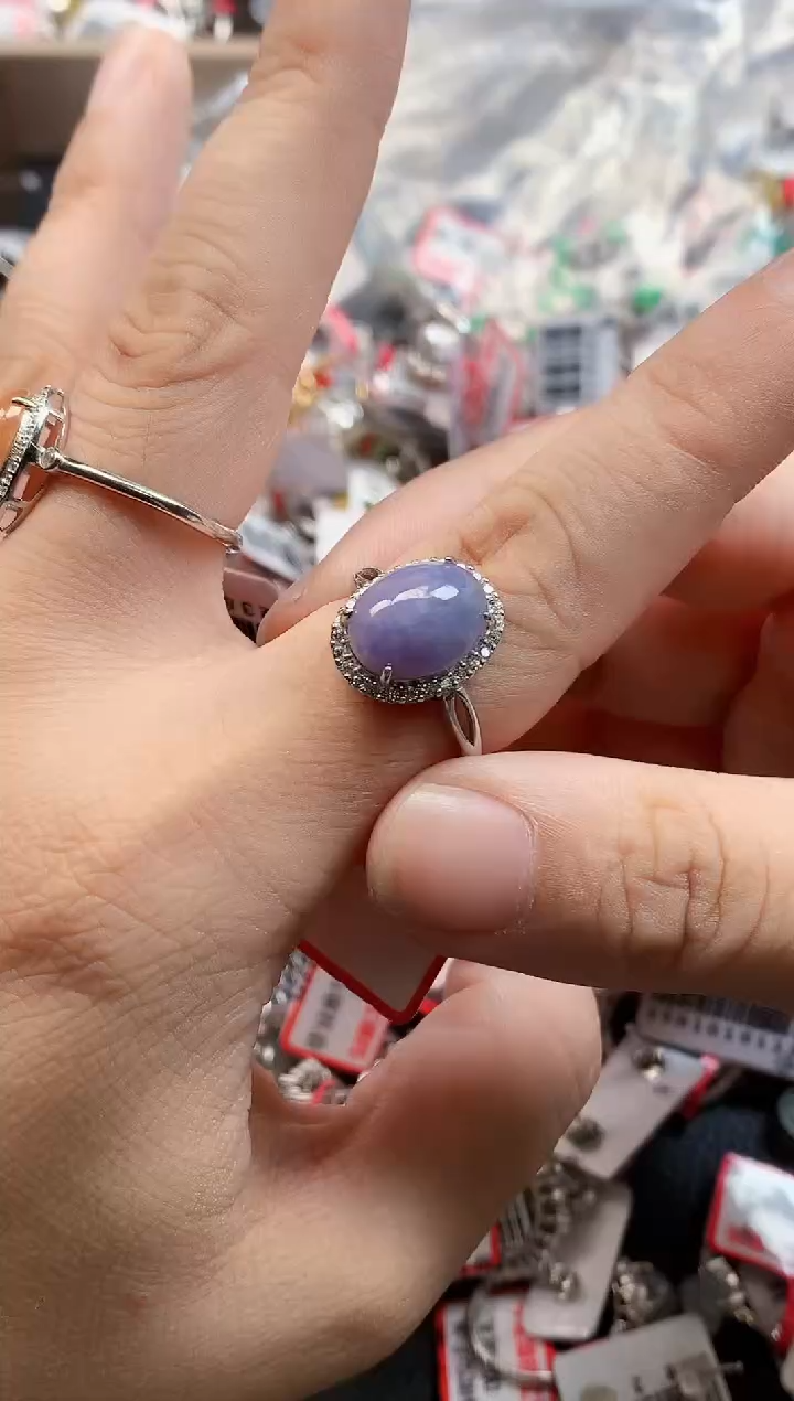 银S925镶嵌戒指翡翠天然A货缅甸翡翠