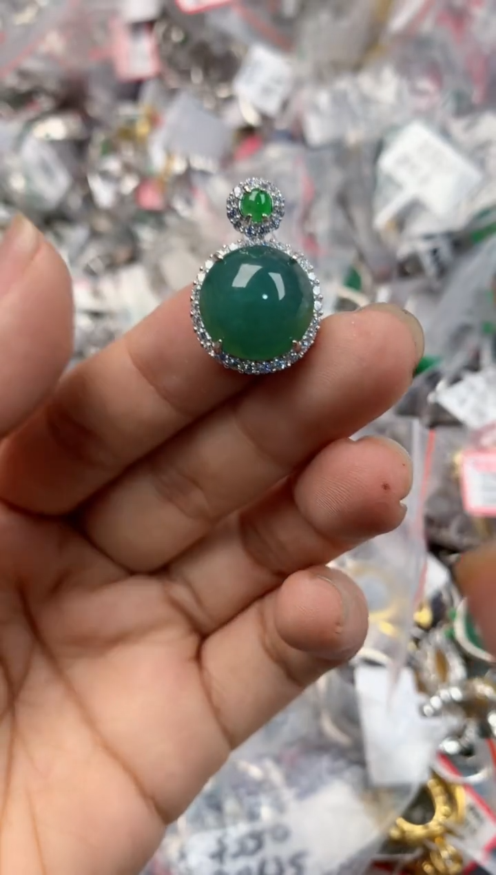 银S925镶嵌戒指翡翠666----8