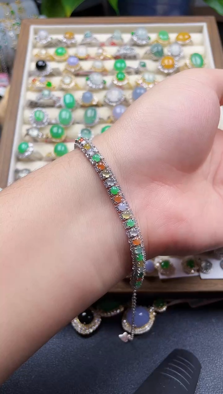 银S925镶嵌手链翡翠56