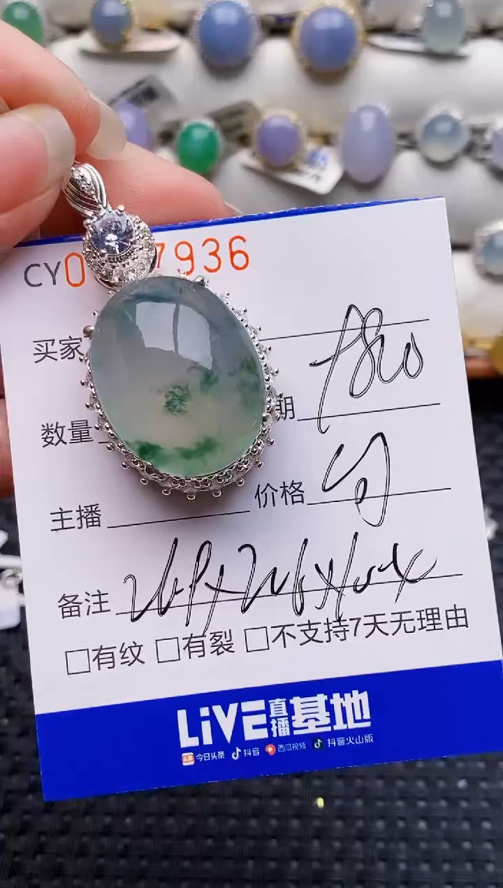 颈饰银S925镶嵌翡翠7936
