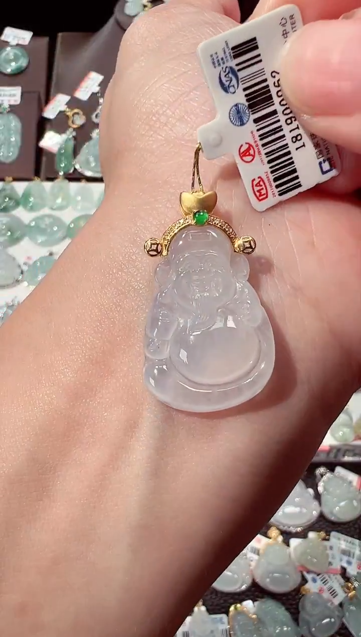 【闪购商品】翡翠吊坠(不含链)18K金镶嵌财神爷吊坠962