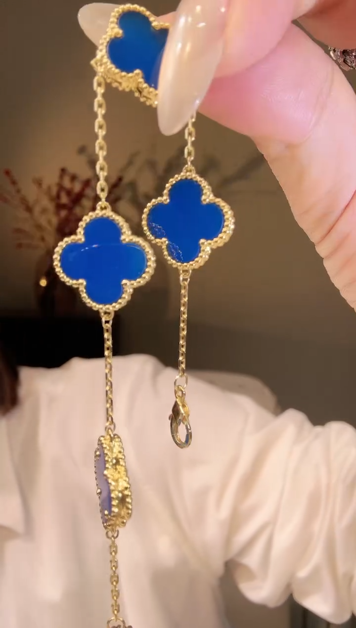 【闪购商品】玛瑙/玉髓手链18K金镶嵌蓝色五花