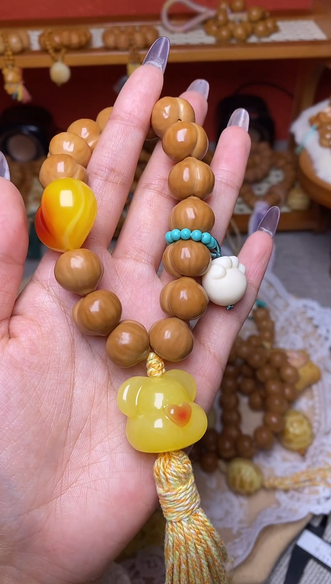 把件猴头核桃全品屁桃➕胖心熊头猫爪蓝卡黄流苏手持【5配饰款】