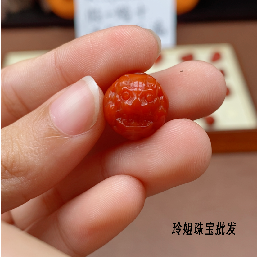 【玲姐珠宝】天然柿子红貔貅卡15mm腰珠项链配件多样性发一