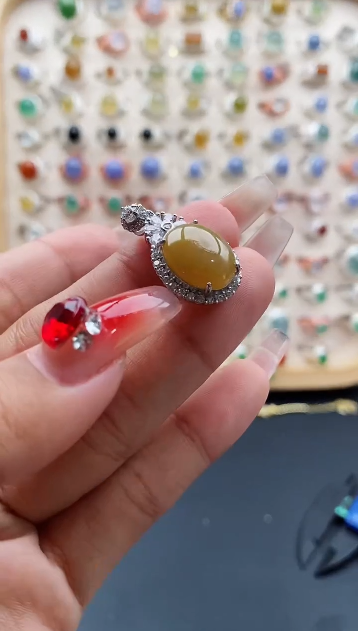 【闪购商品】翡翠颈饰银S925镶嵌缅甸天然A货翡翠222 4+10