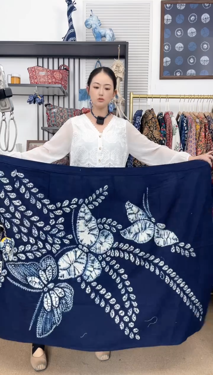 【闪购商品】三只蝴蝶古法冷染白族扎染手工裹裙90cm