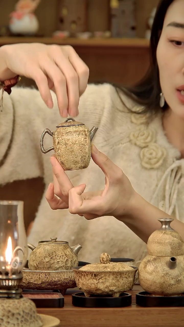 言野手作 粉引仿古四方壶