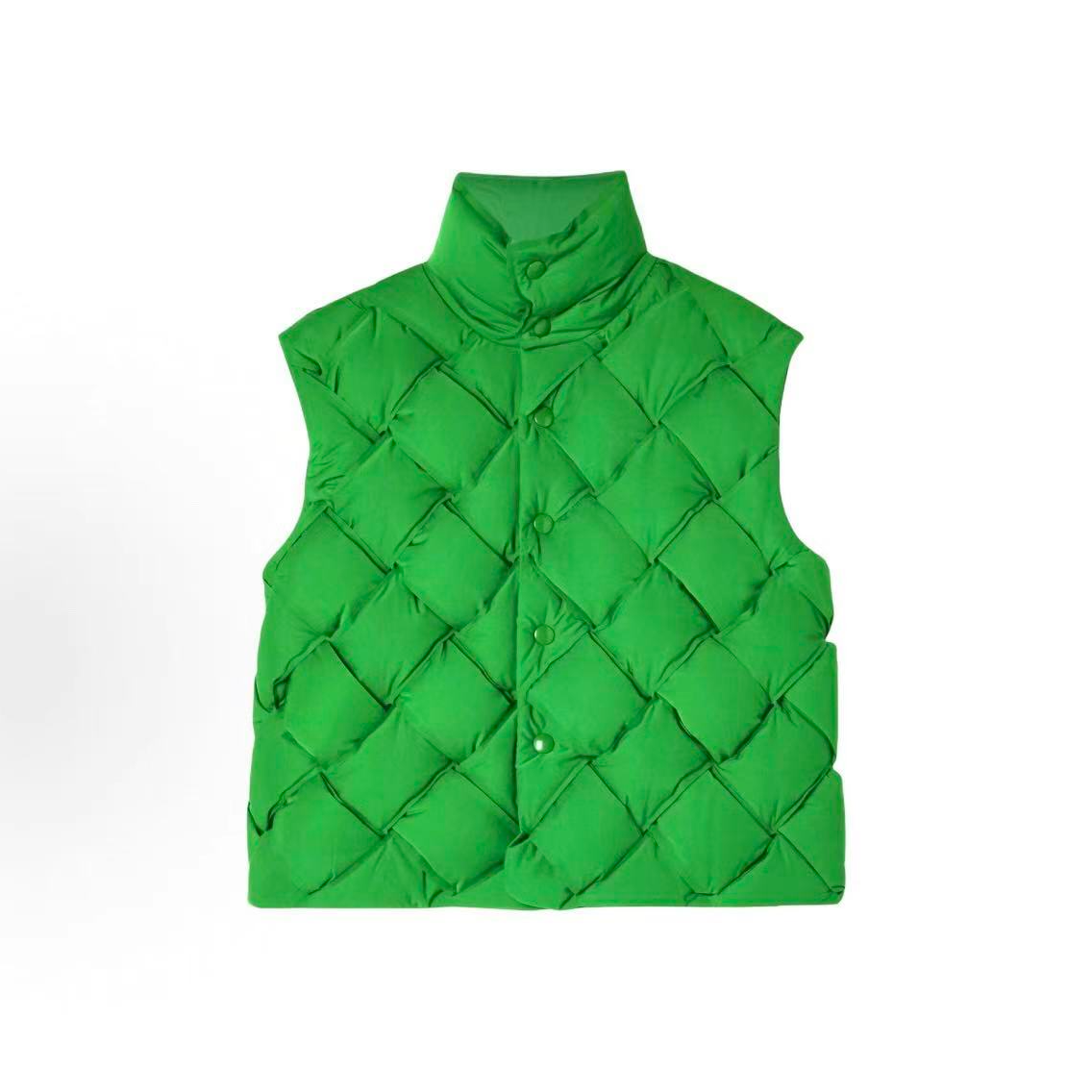 99新 BOTTEGA VENETA/葆蝶家 S码 bv绿编织羽绒马甲 /背心