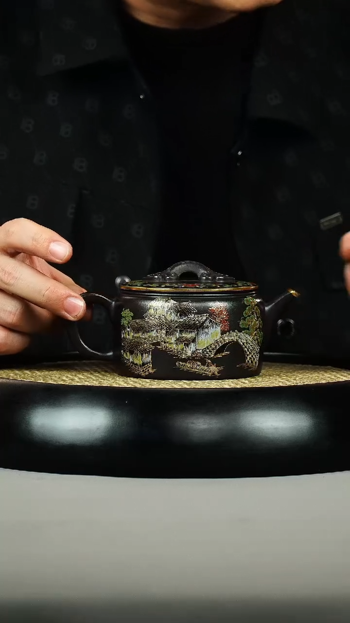 茶壶紫砂石黄 如意 汉瓦 珐琅彩 江南水乡