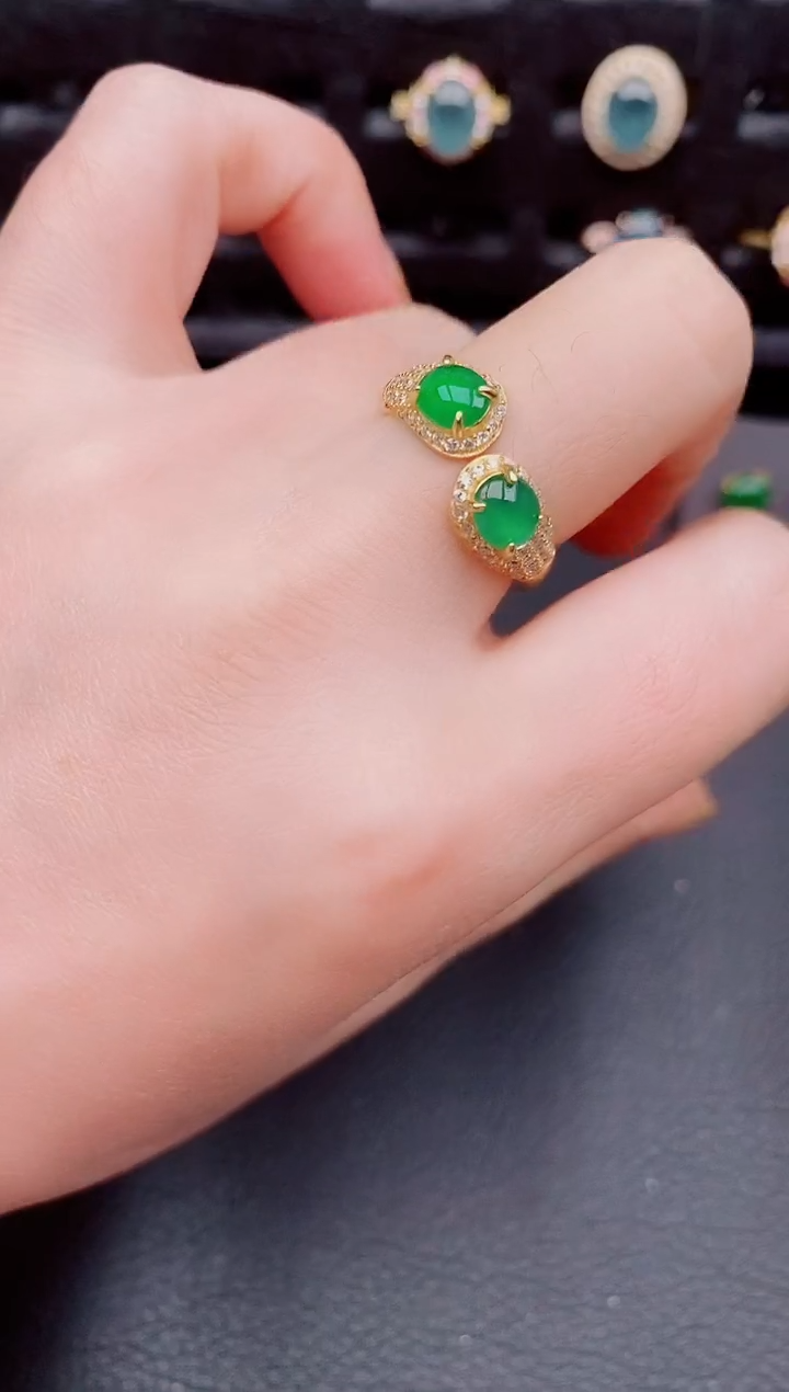 【闪购商品】翡翠戒指银S925镶嵌天然a货翡翠834