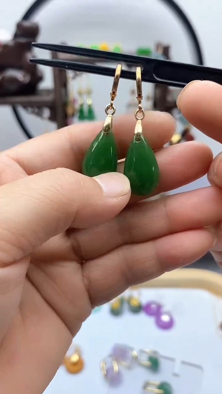 和田玉14K金镶嵌耳饰57