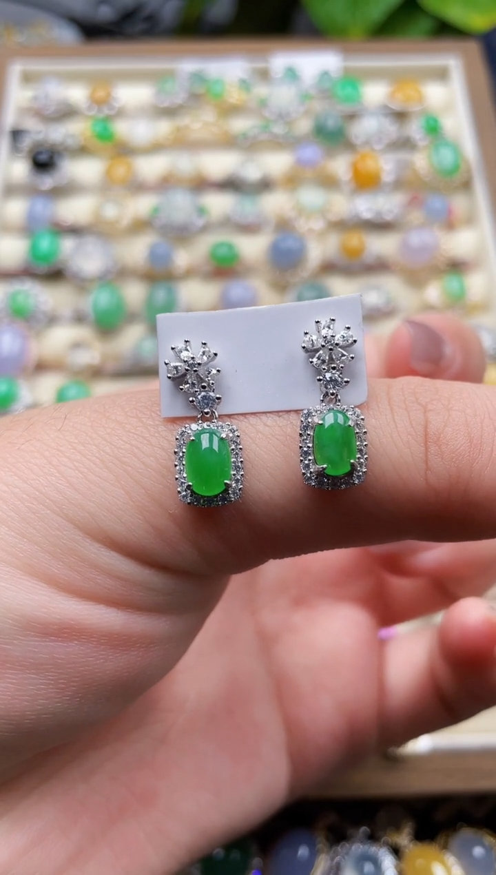 银S925镶嵌翡翠耳饰81