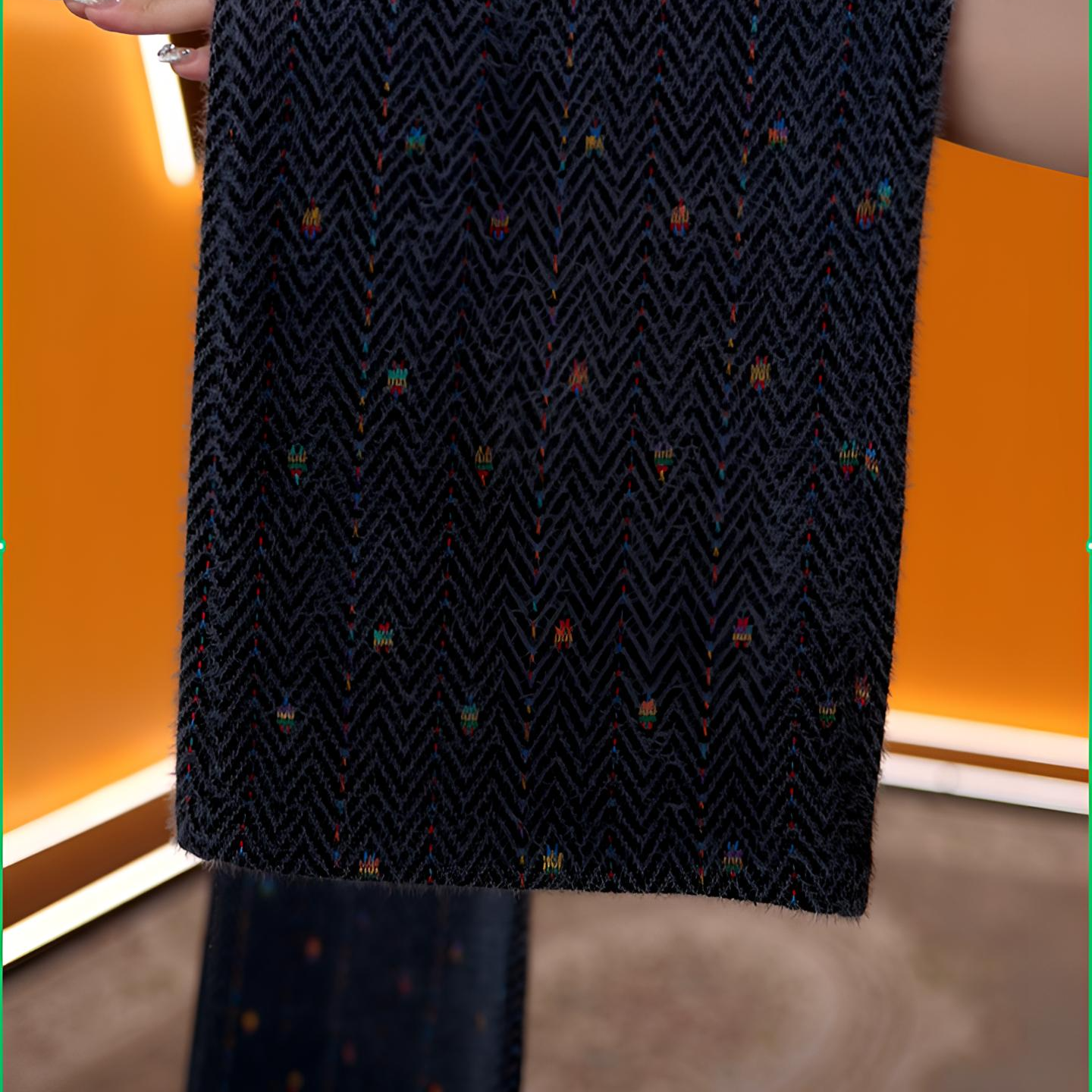 Y1666冬季彩色编织休闲裤复古高腰长裤加厚阔腿裤