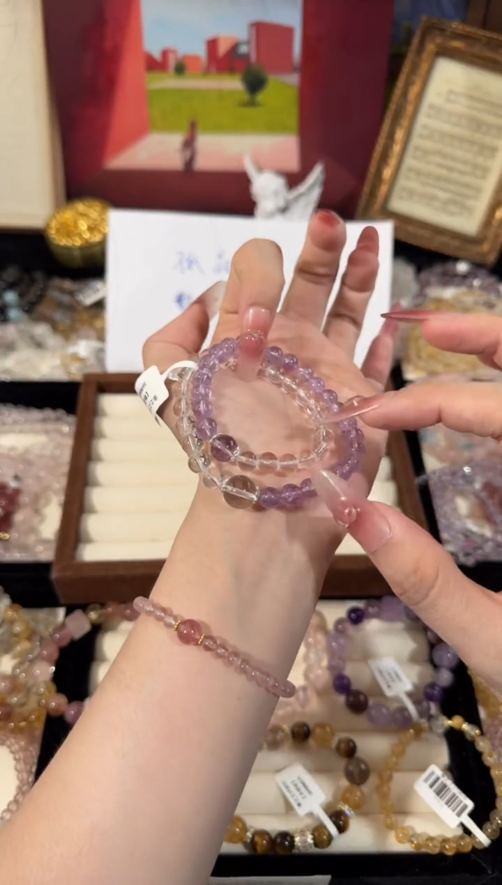 合金手串水晶双圈白水玻紫