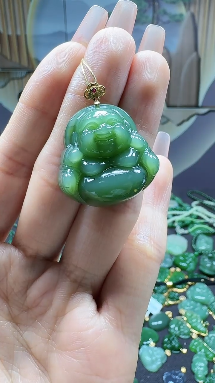 【闪购商品】和田玉挂件18K金镶嵌1