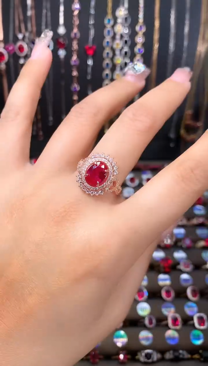 红宝石戒指银S925镶嵌玫瑰金79