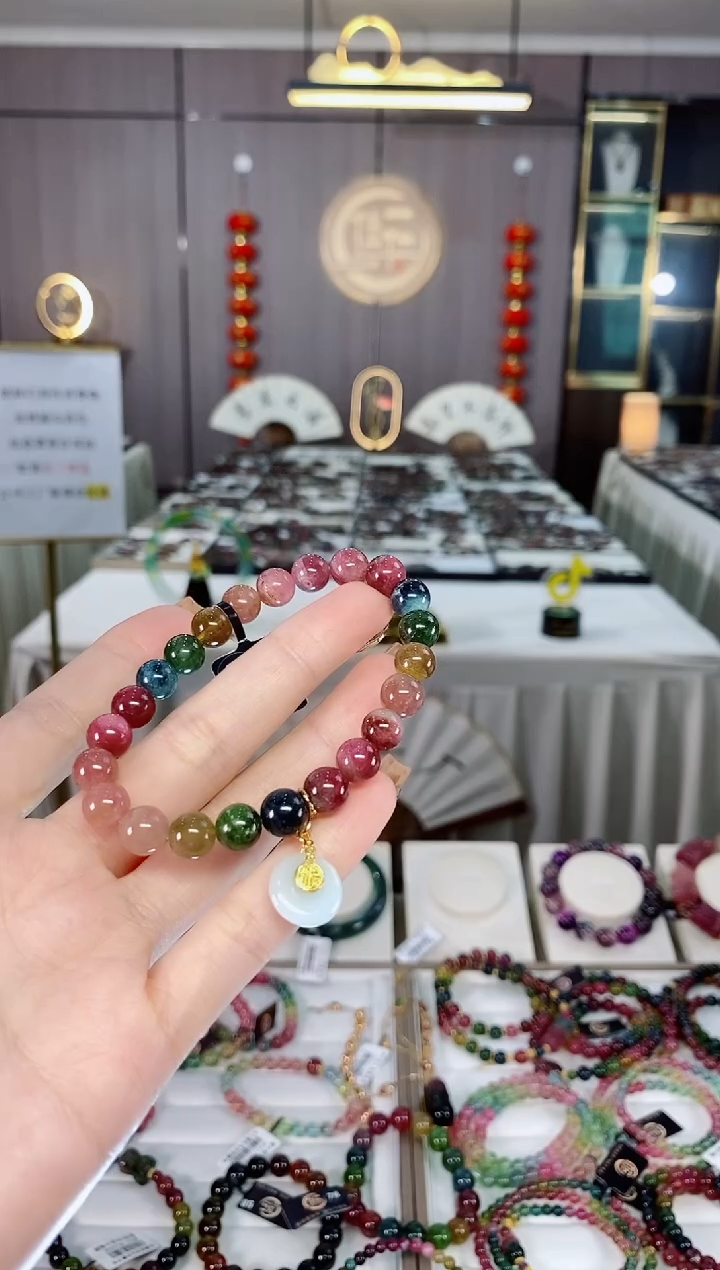 老矿碧玺油色标彩虹单圈手串8mm+未镶嵌碧玺dan多样性发货一条